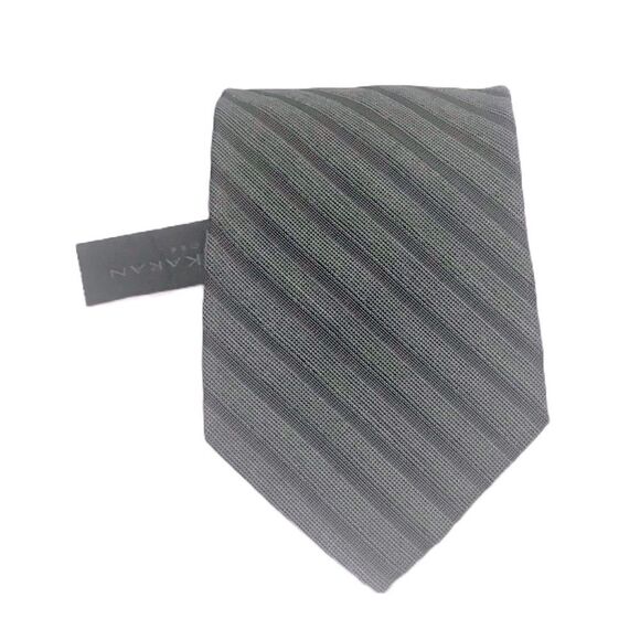 2for25 Donna Karan Silk Wool Tie Gray Striped Luxury Neutral Designer Necktie - Picture 4 of 7